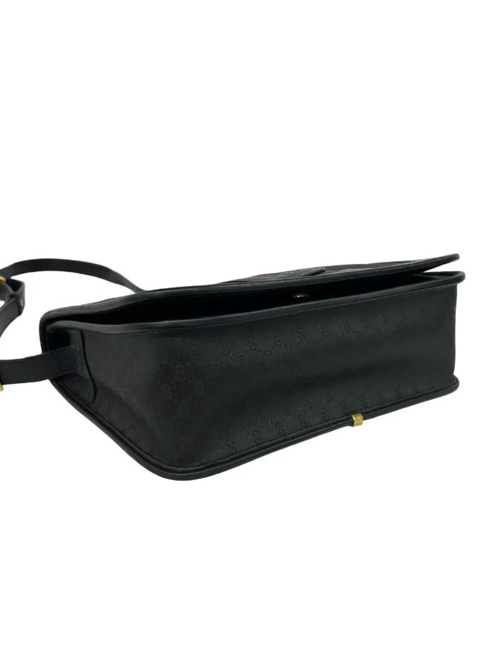 Gucci Vintage Sherry Line Micro GG Logo Leather Shoulder Bag Pochette Black